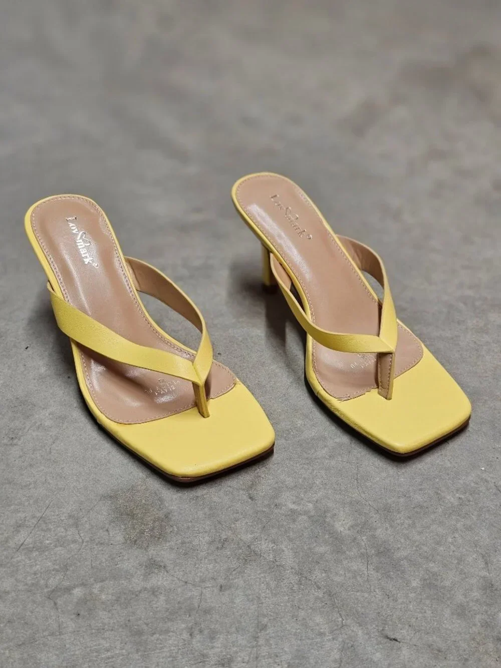 Yellow Square-Toe High-Heel Sandals With Strap Design For Women